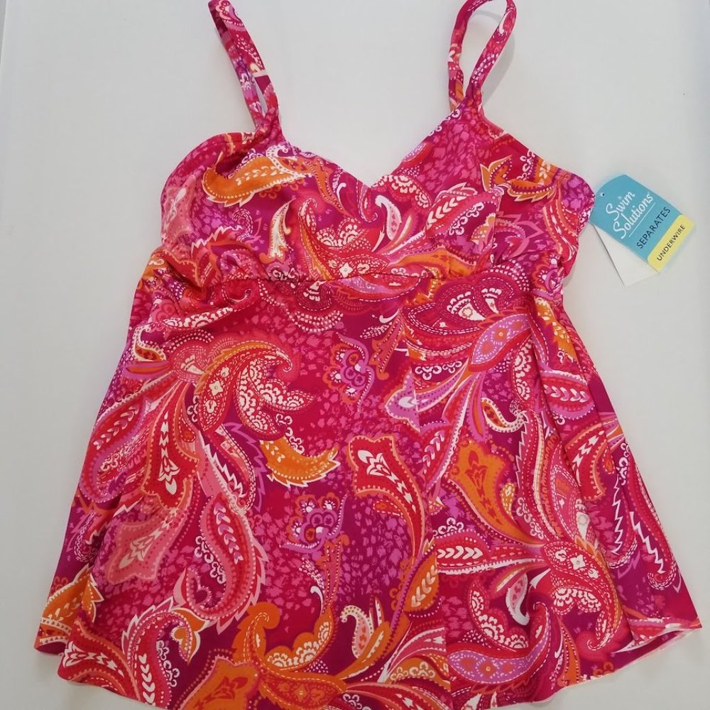 Swim Solutions Printed Underwire Tankini Top Size 10 - Picture 5 of 9